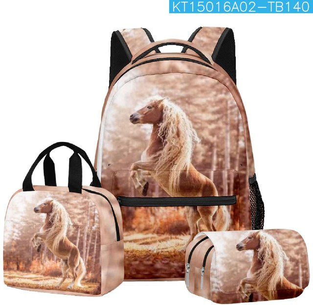 Fancy Style Studio 3er Set Schulrucksack mit Laptopfach, Lunchtasche und Federmäppchen im 3D Steppe Pferd Design, Mehrfarbig - Bild 1
