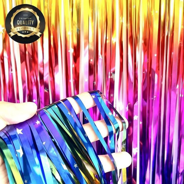 Youyouhuan Regenbogen Lametta-Folie als Fransen-Vorhang mit Glitzer-Effekt in Mehrfarbig für Party- und Geburtstagsdekoration im Retro-Stil - Bild 1