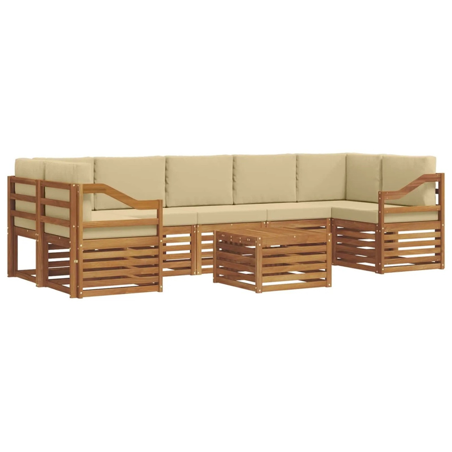 vidaXL Sofagarnitur 8-teilig L-Form aus Massivholz Akazie in Natur und Beige mit Polsterung und Kissen - Bild 2