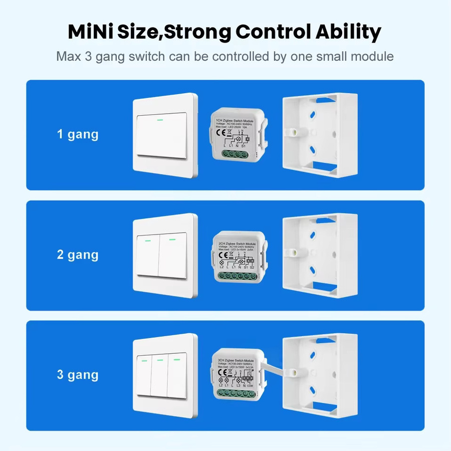 Tuya ZigBee 3.0 Smart Switch Modul 10A für Smart Home DIY mit 1 bis 4 Gang und 2-Wege-Steuerung, kompatibel mit Alexa und Google Home, Weiß - Bild 5