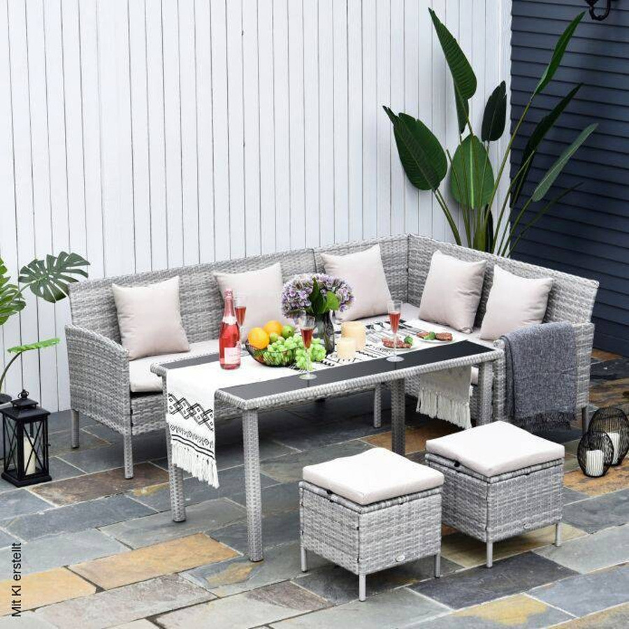 Outsunny Gartensitzgruppe aus Polyrattan in Grau und Beige, B/H/L: 142 x 75 x 125 cm - Bild 2