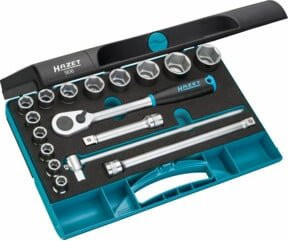 Hazet Steckschlüssel-Satz 906 mit 17 Werkzeugen, 1/2 Zoll (12,5 mm), Außen-Sechskant-Tractionsprofil, Farbe Silber - Bild 1