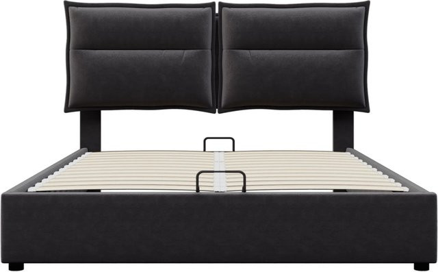 okwish Polsterbett mit hydraulischem Stauraum und Kopfteil in Schwarz, B/T/H: 140 x 200 x 220 cm - Bild 1