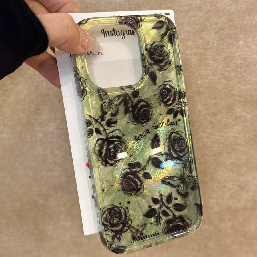 FunYudas Handyhülle Black Line Rose für iPhone 16 15 14 13 12 Pro Max und weitere Modelle, Farbe: Schwarz - Bild 2