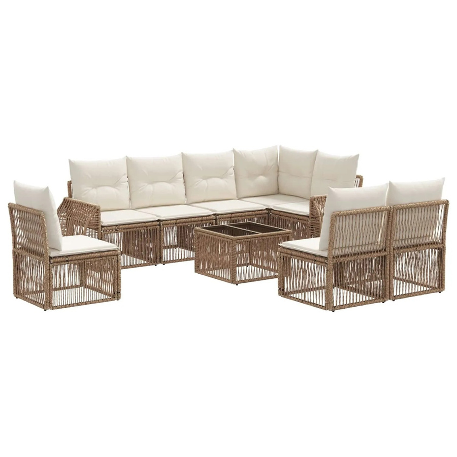 vidaXL Gartensofa-Set 9-teilig in U-Form aus Poly-Rattan mit Polsterung in Beige und Cremeweiß - Bild 2