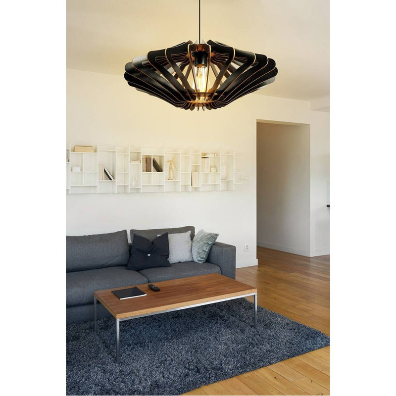 Opviq Pendelleuchte schwarz aus Holz, E27, Höhe: 55 cm, Breite: 47 cm, Tiefe: 47 cm - Bild 4