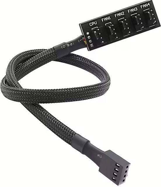 AuyiHomu 4-Pin PWM Lüfter-Hub-Splitter 1-zu-5 Gehäuselüfter-Verteilerkabel für CPU-Kühler, Schwarz - Bild 1