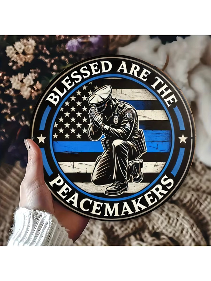 Runde Wandkunst Blessed Are the Peacekeepers von Potdemiel im Vintage-Stil, blau und mehrfarbig, Durchmesser: 20 cm - Bild 5
