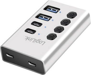 LogiLink UA0446 USB-Hub mit 2x USB-A und 2x USB-C Ports, USB 3.2 Gen1 5 GBit/s, Aluminium, Silber - Bild 1