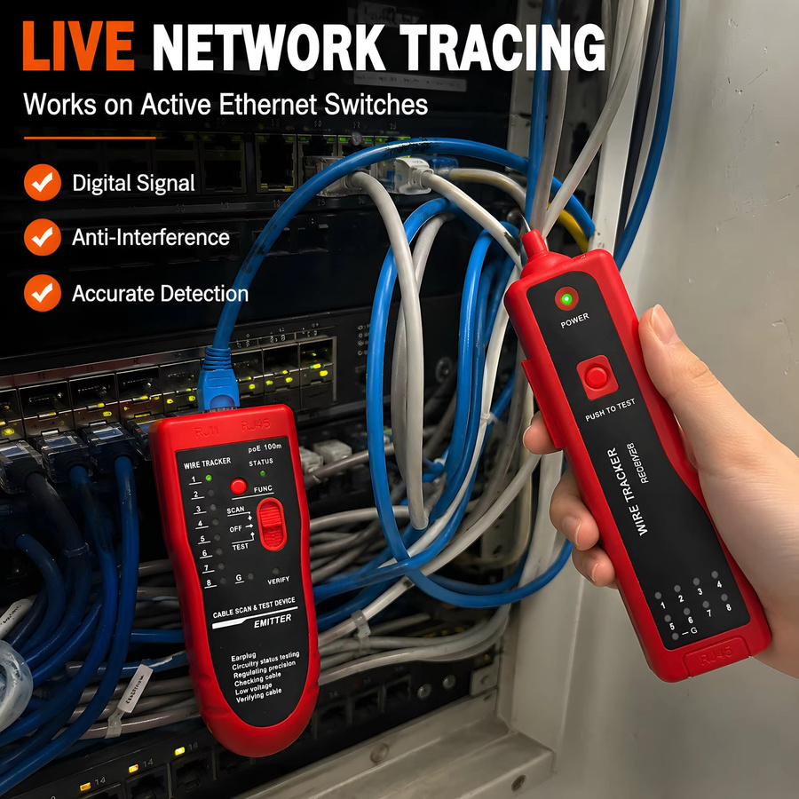 Nengshihengli Digitaler Netzwerkkabel-Tracker in Rot mit PoE-Testfunktion und Anti-Interferenz-Technologie - Bild 2