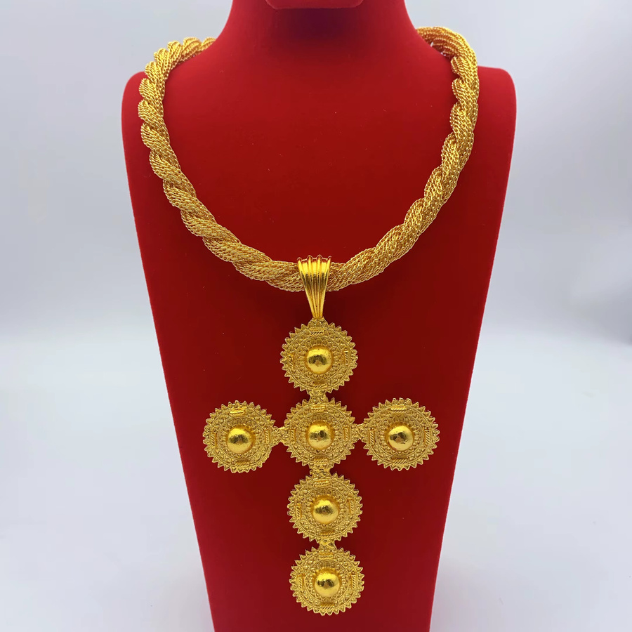 XUHUANG Halskette mit Kreuz Anhänger, 24K vergoldet, Unisex - Bild 4