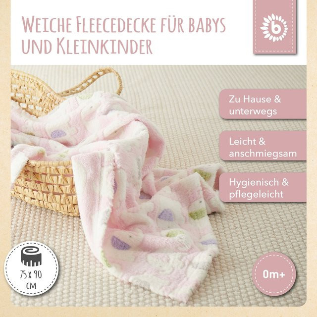 Bieco Babydecke für Mädchen mit Elefanten-Motiv in Pink, weiches Fleece aus Polyester - Bild 1