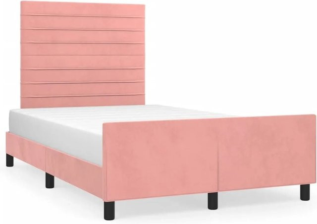 vidaXL Bettgestell mit Kopfteil aus Samt und Lärchenholz in Rosa, B/T/H: 120 x 200 x 118 cm - Bild 1