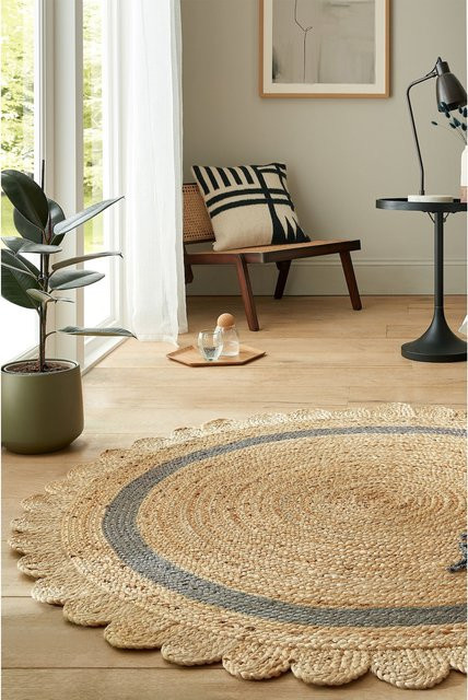 Geometrischer Jute-Teppich Kadima Design in Braun-Grau, Durchmesser: 160 cm - Bild 1