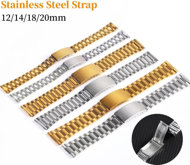 Uhrenarmband Edelstahl, Silber, Gold, Faltschließe, Unisex - Bild 1
