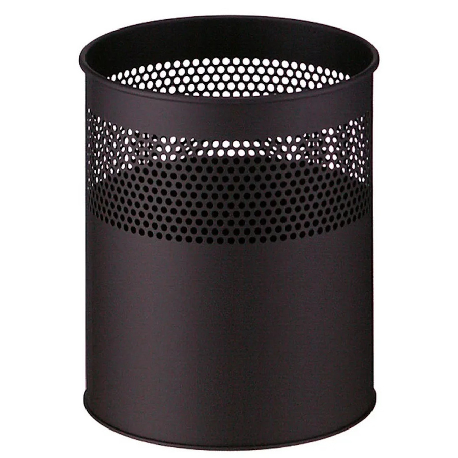 PROREGAL Runder halbperforierter Papierkorb aus Metall in Schwarz, Höhe: 32 cm, Durchmesser: 26 cm, 15 Liter - Bild 2
