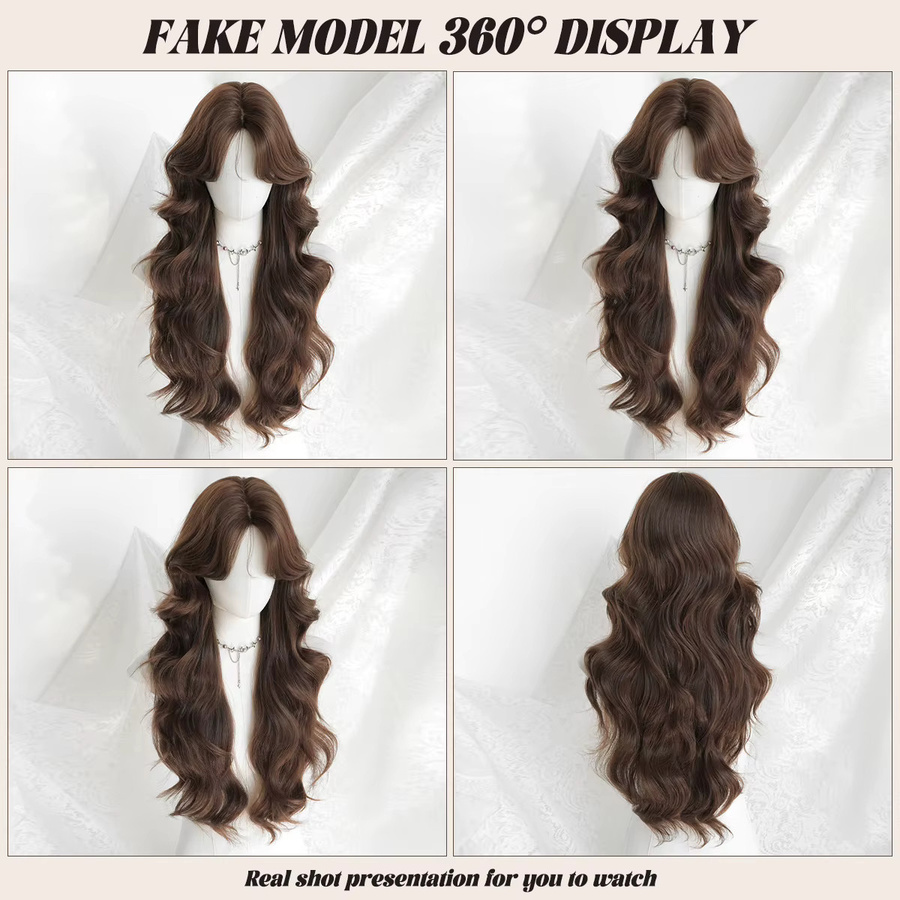 7JHH WIGS Perücke, lange gewellte Mokkabraune, synthetisch, Damen - Bild 3
