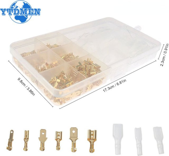 YTDMEN Crimp Terminal Set mit 270 Stück, isolierte Kabelschuhe in Gold, Größen 2,8 mm, 4,8 mm und 6,3 mm - Bild 1