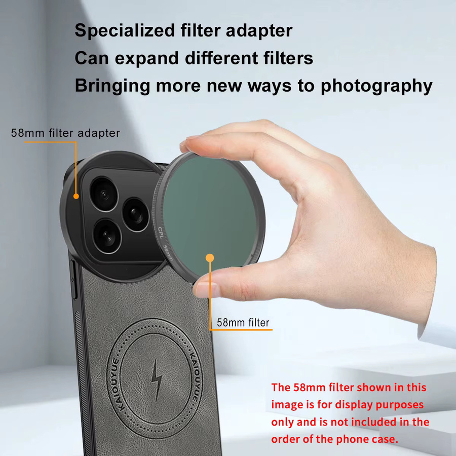 OBKEY Kamera-Handyhülle mit 58 mm Filter-Adapter für iPhone 17 Pro Max in Schwarz für Fotografie und Live-Streaming - Bild 3