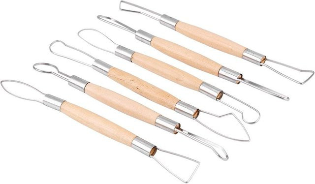 DIYelecs Doppelkopf Bandwerkzeug mit Holzgriff für Keramik, Ton und Wachs in Beige - Bild 1