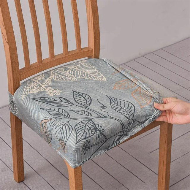Bedruckter Stretch-Stuhlbezug für Esszimmerstühle in Grau, Waschbare Sitzüberzug-Hülle aus Polyester und Elastan - Bild 1