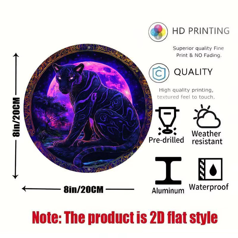 Rundes Aluminiumschild Potdemiel mit Vintage Black Panther Motiv, Durchmesser: 20,32 cm, Metall-Wanddeko in Schwarz und Multicolour - Bild 2