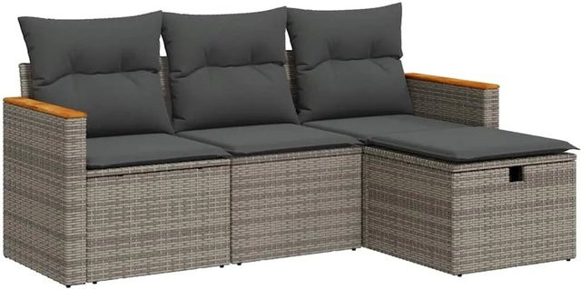 vidaXL 4-teilige Garten-Sofagarnitur in L-Form aus Polyrattan mit Kissen in Grau - Bild 1
