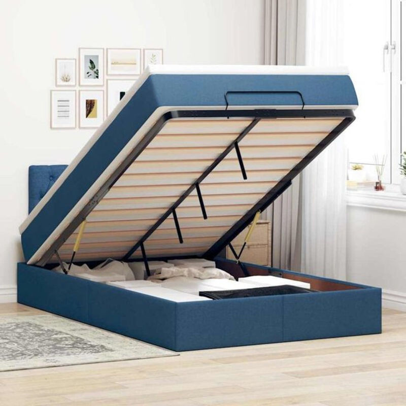 vidaxl Polsterbett Ottomane mit Matratze und LED-Beleuchtung in Blau, B/T/H: 120 x 190 x 78 cm - Bild 1