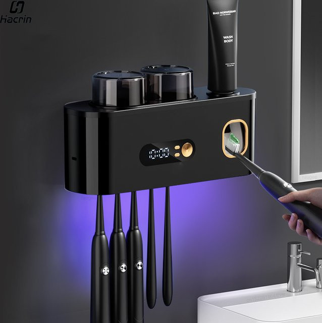 Tragbarer UV-Zahnbürsten-Sterilisator von ragee in Schwarz, wiederaufladbarer kabelloser elektrischer Zahnbürstentrockner zur Wandmontage - Bild 1
