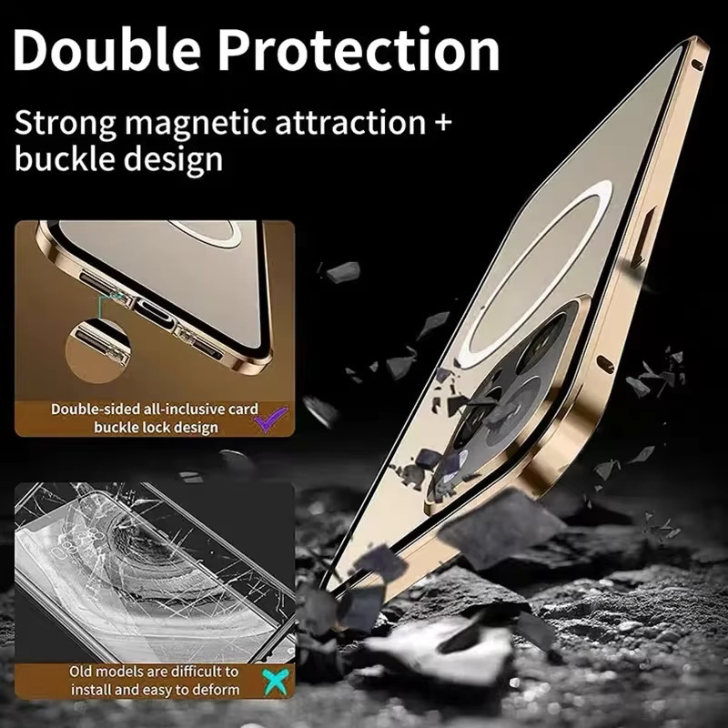 VYOPBC MagSafe iPhone Hülle mit 360 Grad Vollschutz, Metall-Magnetgehäuse und doppelseitigem Glas-Schnappverschluss, Farbe: Lila - Bild 5