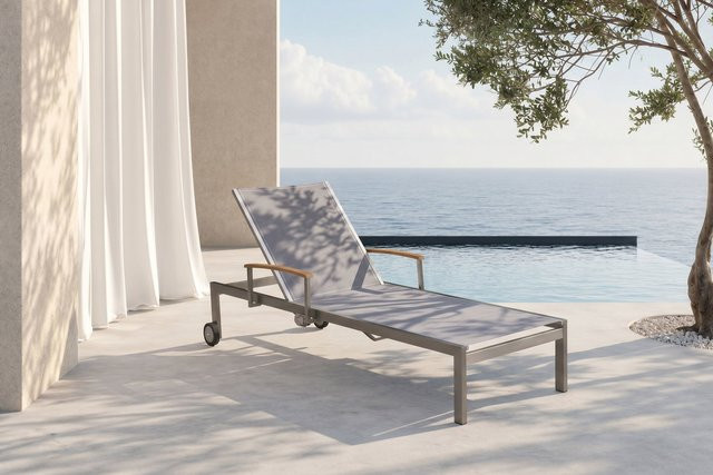OUTFLEXX Rollliege in Taupe aus Edelstahl und Textilene mit Gasfeder und Rollen, B/L: 74 x 195 cm - Bild 1