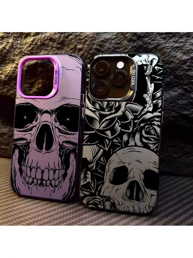 Stoßfeste iPhone Hülle mit Totenkopf-Horror-Muster in mattem Design für iPhone 17 16 15 14 13 12 11 Pro Max - Bild 2