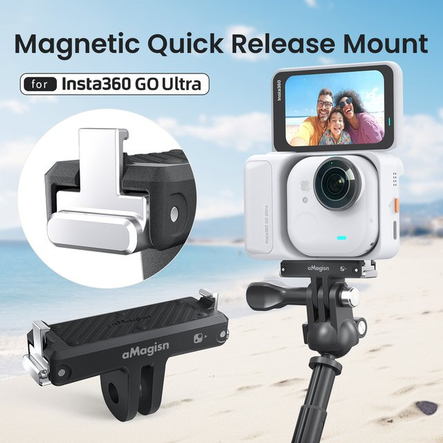 aMagisn Schnellwechselhalterung für Insta360 Go Ultra, Magnetfuß aus Kunststoff mit Edelstahlkrallen in Schwarz - Bild 1