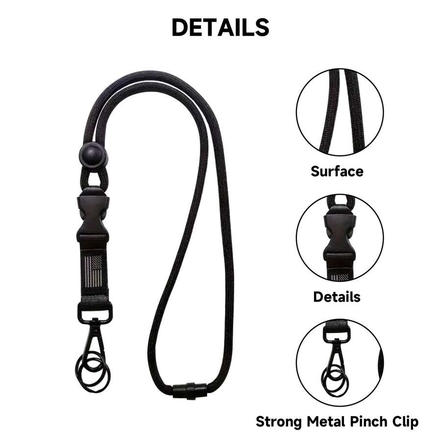 Taktisches Lanyard mit abnehmbarem Rollenhalter für Abzeichen und Schlüssel in Schwarz aus Metall - Bild 3