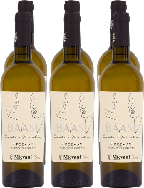 Mtevani BAASI Pirosmani, lieblich, Weißwein, 2024, 6 x 0,75 l - Bild 1