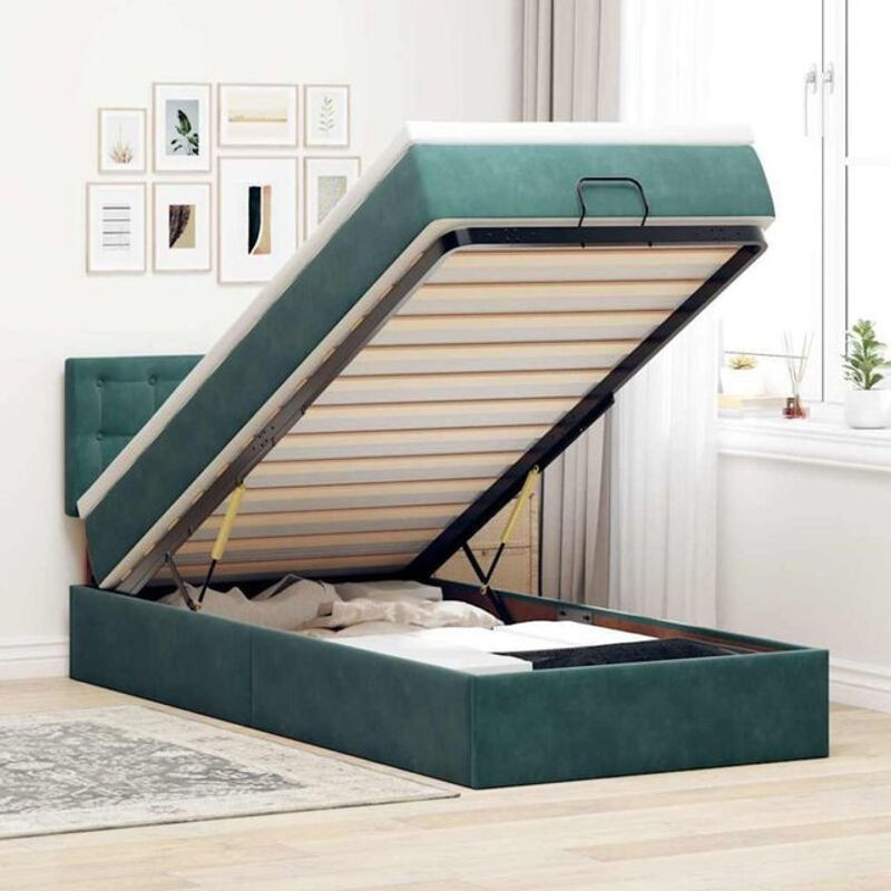 Vidaxl Ottoman Polsterbett mit Matratze und LED in Dunkelgrün aus Samt, B/T/H: 190 x 90 x 78 cm - Bild 1