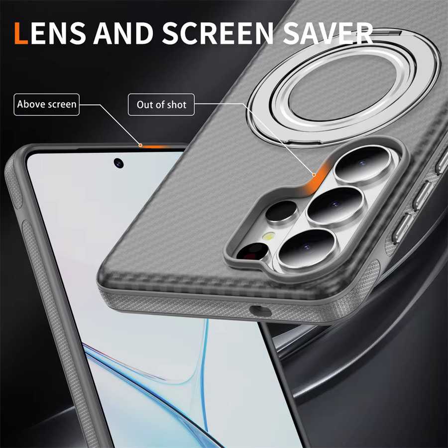 Vyimc Magnetische Handyhülle aus Kohlefaser mit rotierendem Design für Samsung S26 Ultra, S25 Ultra, S24 Ultra und S23 Ultra in Transparent oder Pink, Stoßfeste Rückabdeckung - Bild 4