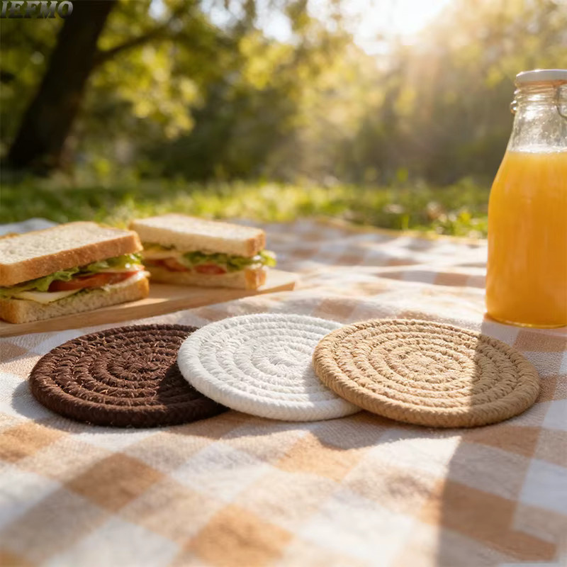 Wiederverwendbare Baumwoll-Untersetzer in Unifarben für heiße Tassen und Schüsseln, rutschfeste Tischsets für Küche und Kaffeetisch von IEFMO - Bild 2