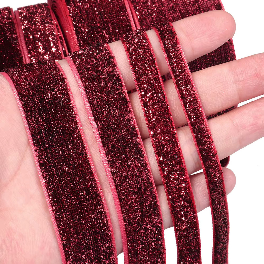 Einseitiges Samtband in Rot mit Glitzer für Blumensträuße und Geschenkverpackungen, Breite: 7 mm bis 38 mm - Bild 4
