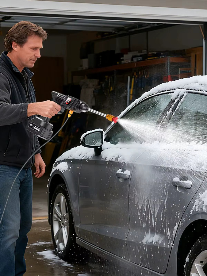ELOOLE Kabelloser Hochdruckreiniger mit 21V Lithium-Akku, 50 BAR Druck und 70 BAR Spitzenleistung, Schwarz, inkl. 5m Schlauch für Auto, Haus und Haustiere - Bild 1