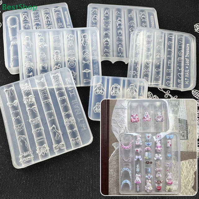 HNKMP 3D Silikon Nail Art Form, Bären- und Schleifen-Design, Transparent - Bild 1