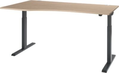 Schäfer Shop Select Schreibtisch ERGO-T 2.0, elektrisch höhenverstellbar, Freiform Ansatz links, T-Fuß, Eiche-Dekor/anthrazit, B: 180 cm, H: 71,5 - 120,5 cm - Bild 1