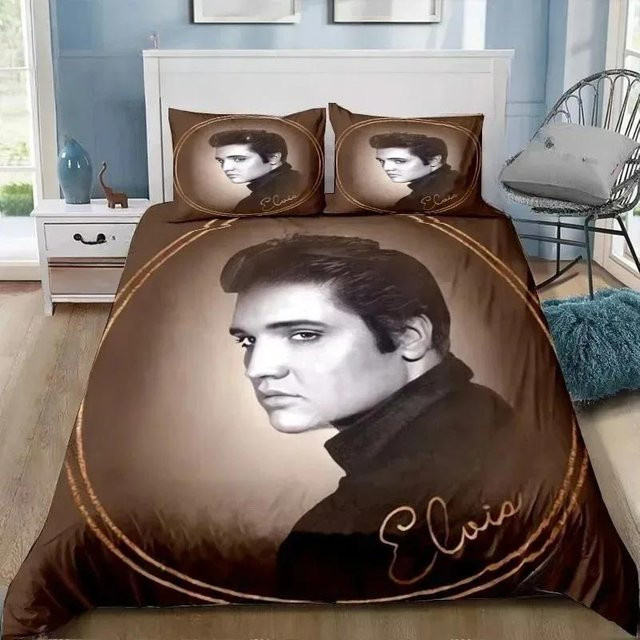 Flylo P-Presley Bettwäsche-Set Retro E-Elvis Design in Braun, bestehend aus Bettbezug und Kissenbezügen, B/H: 220 x 240 cm - Bild 1