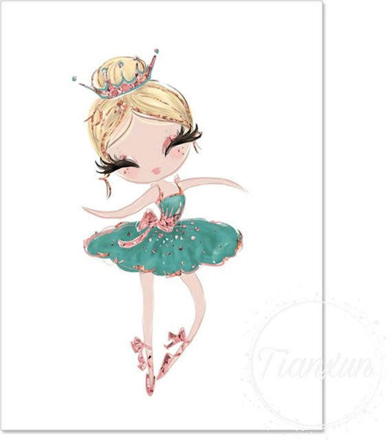 TPFLiving Poster Leinwand Ballett Tänzerin Tanzschuhe Schwan Einhorn für Kinderzimmer, Mehrfarbig, B: 40 cm, H: 60 cm - Bild 1
