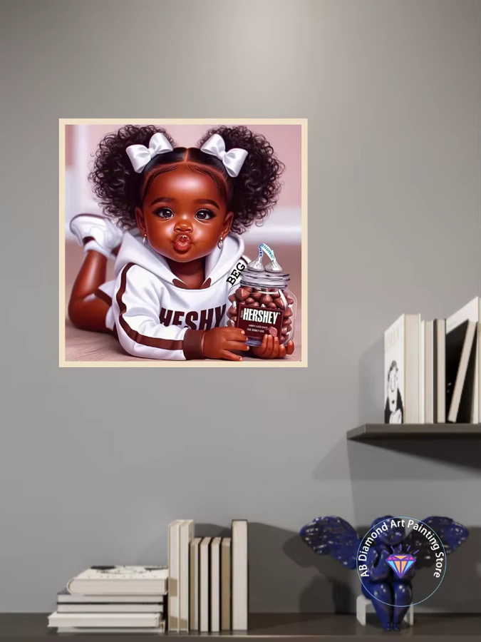 Potdemiel Afrikanisches Mädchenporträt Diamant-Malerei-Set 5D-DIY-Mosaik in Mehrfarbig, Rund, Durchmesser: 20 cm - Bild 2