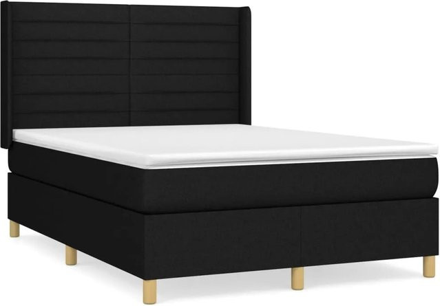 vidaXL Boxspringbett Hybrid mit Matratze und Taschenfederkern, Schwarz, B: 140 cm, T: 200 cm, H: 203 cm - Bild 1