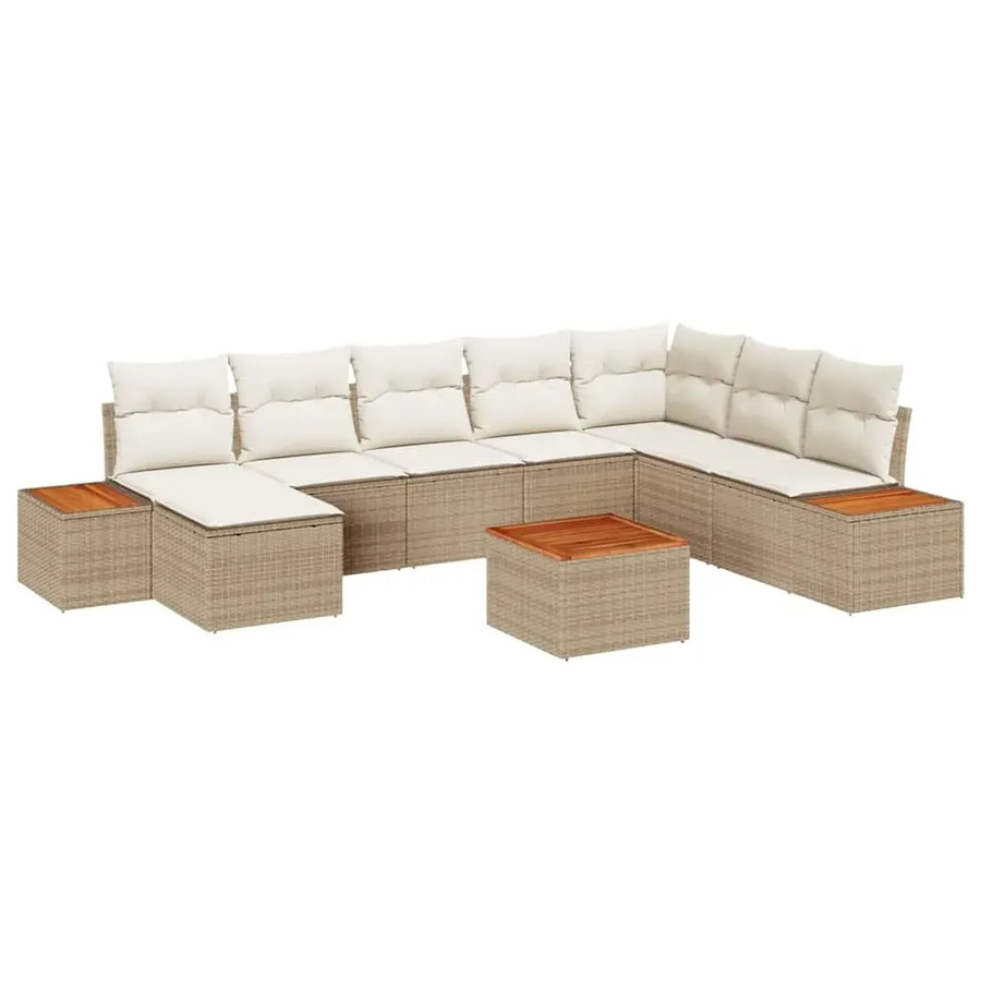 vidaXL Garten-Sofa-Set aus Poly Rattan in Beige mit 9-teiligem Set und Kissen - Bild 2