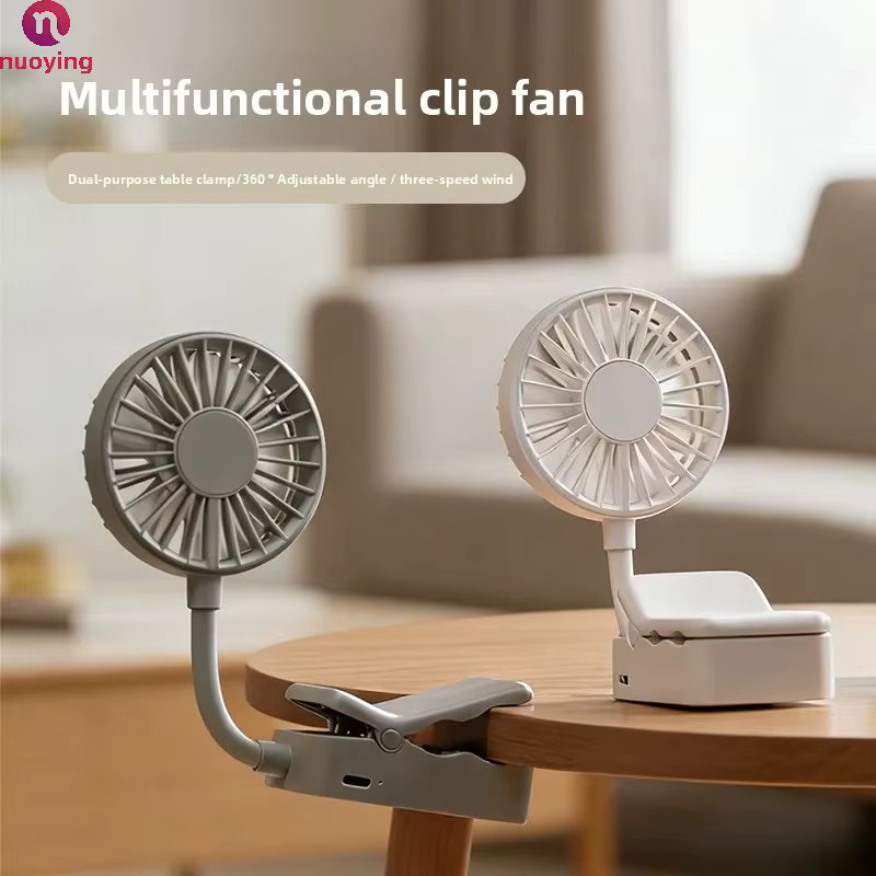 NUOYING Mini Clip-USB-Ventilator, wiederaufladbar, 3 Geschwindigkeitsstufen, 360 Grad drehbar, tragbarer Kühlventilator für Camping, Sonnenschirm und Kinderwagen in Beige oder Weiß - Bild 3
