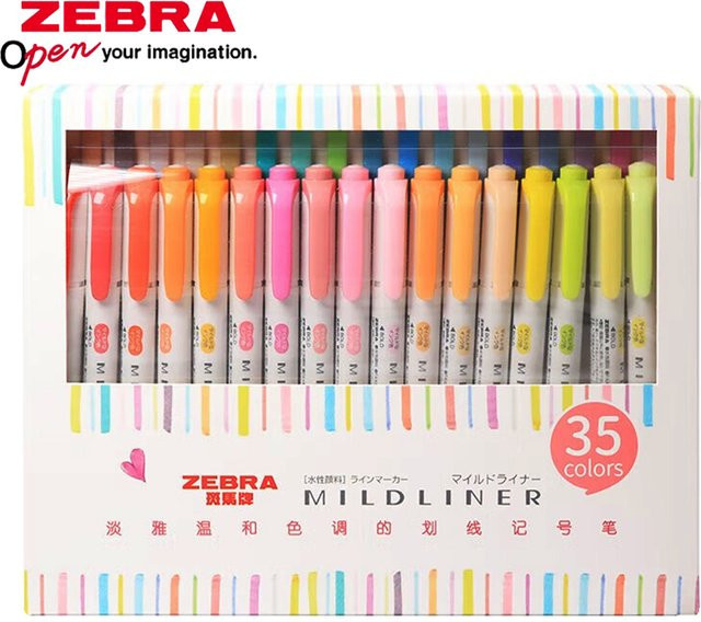 ZEBRA Mildliner Highlighter-Set mit 35 Farben, doppelseitige Textmarker in Multicolour für Kawaii-Briefpapier und zum Ausmalen - Bild 1