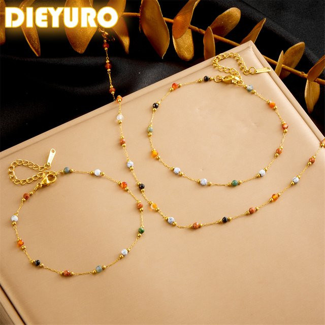 DIEYURO Schmuckset Edelstahl, Perle, Gold, Damen - Bild 1